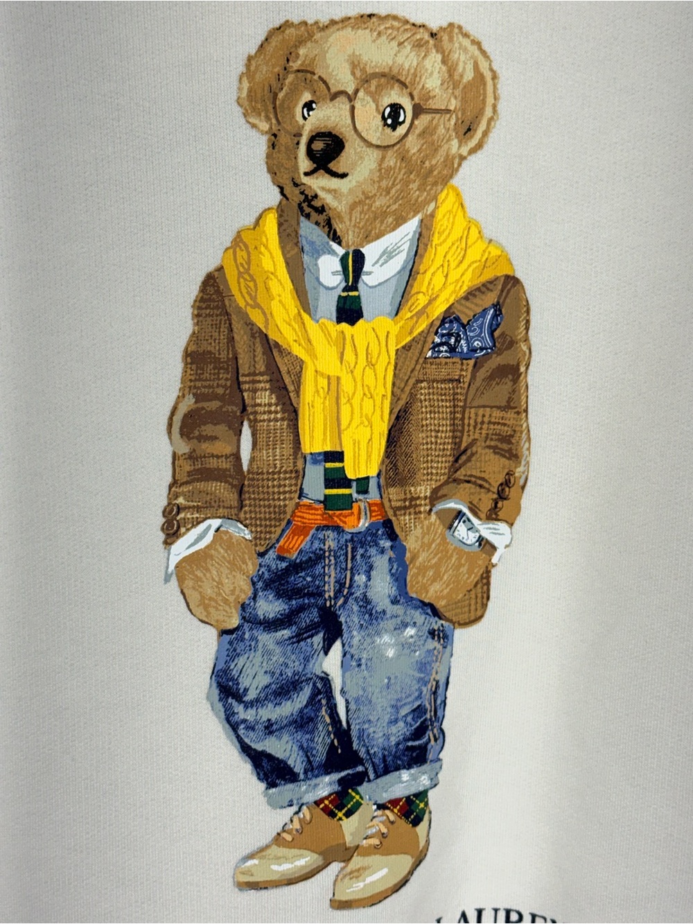 Polo by Ralph Lauren Bear Graphic Tee with Brown Blazer & Yellow Scarf